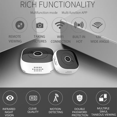 720P Mini Wearable Wifi Camera - 120 Degree Wide Angle - Black