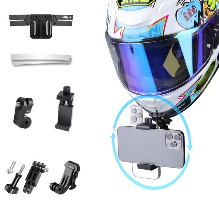 Helmet Mount Kit for Action Camera with Phone Clamp and Adapter