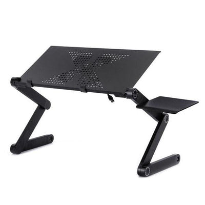 Adjustable Foldable Laptop Stand With Fans & Mouse Pad - Portable Aluminum Alloy - Black