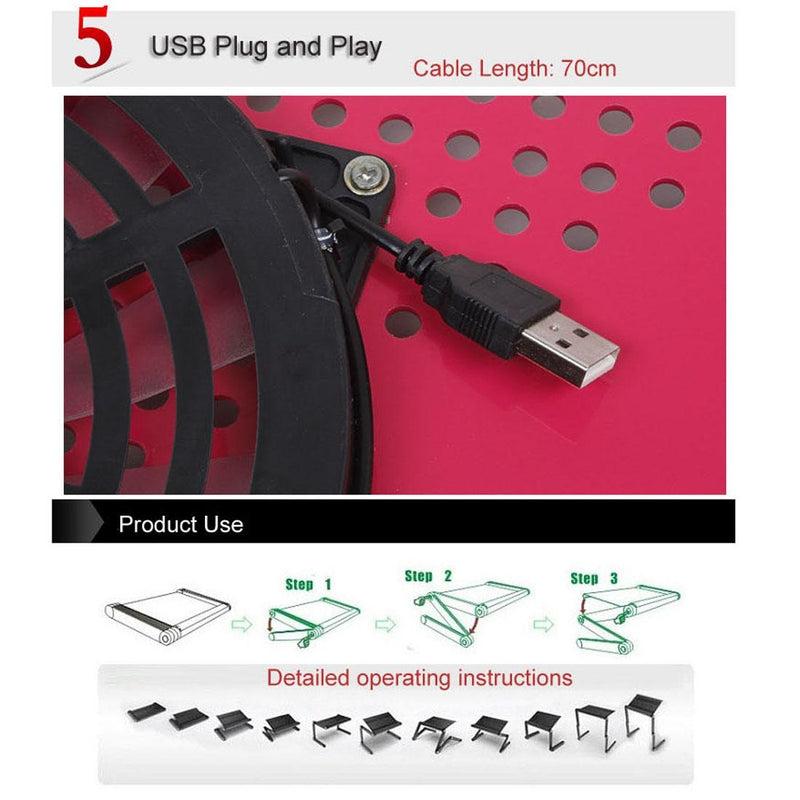 Adjustable Foldable Laptop Stand With Fans & Mouse Pad - Portable Aluminum Alloy - Black