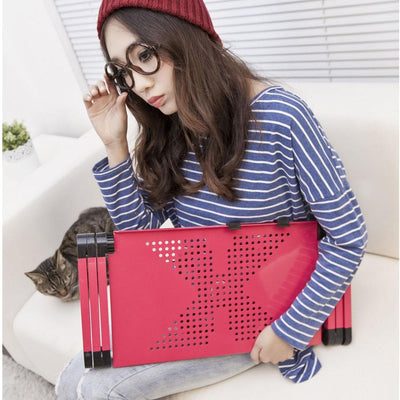 Adjustable Foldable Laptop Stand With Fans & Mouse Pad - Portable Aluminum Alloy - Black