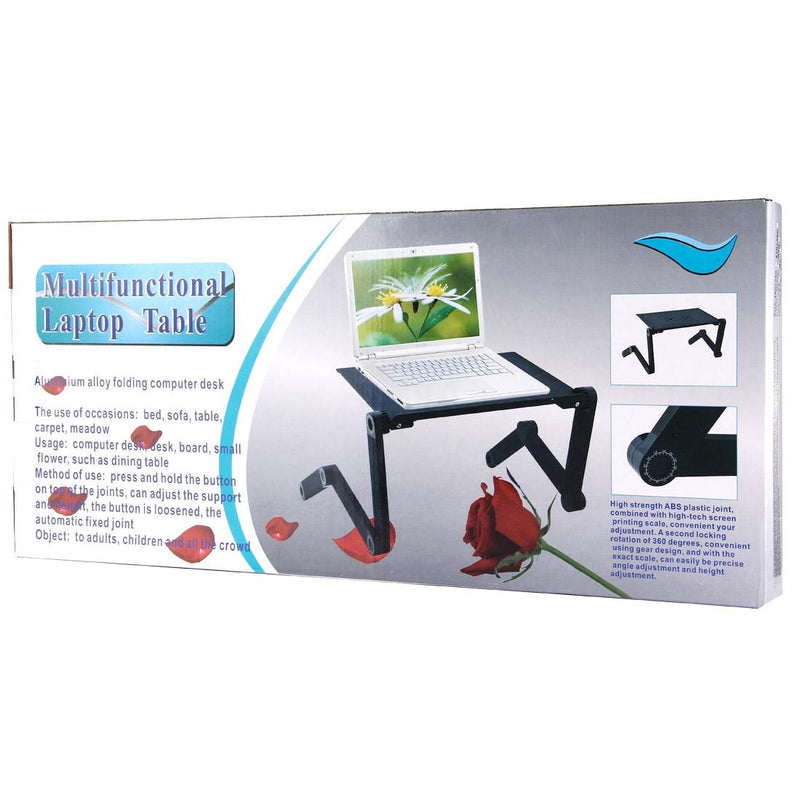 Adjustable Foldable Laptop Stand With Fans & Mouse Pad - Portable Aluminum Alloy - Black
