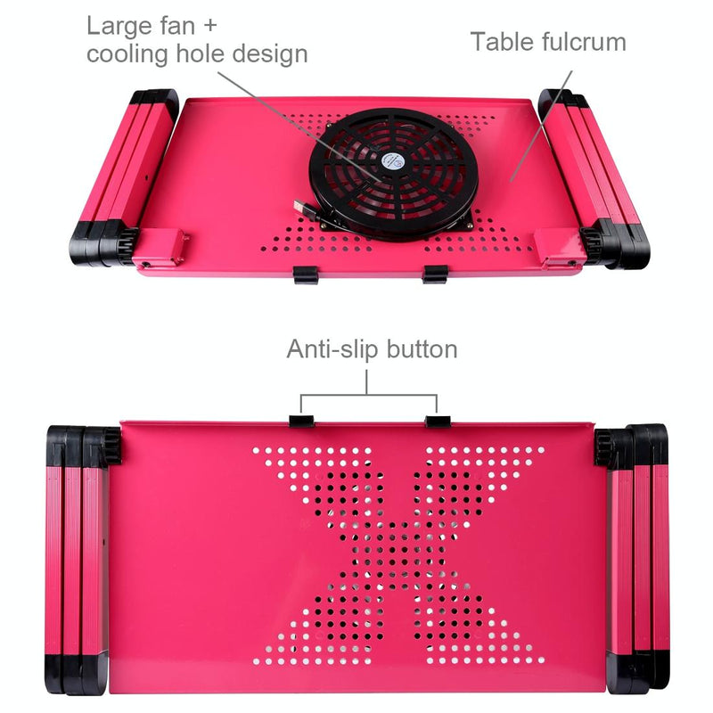Adjustable Foldable Laptop Stand With Fans & Mouse Pad - Portable Aluminum Alloy - Black