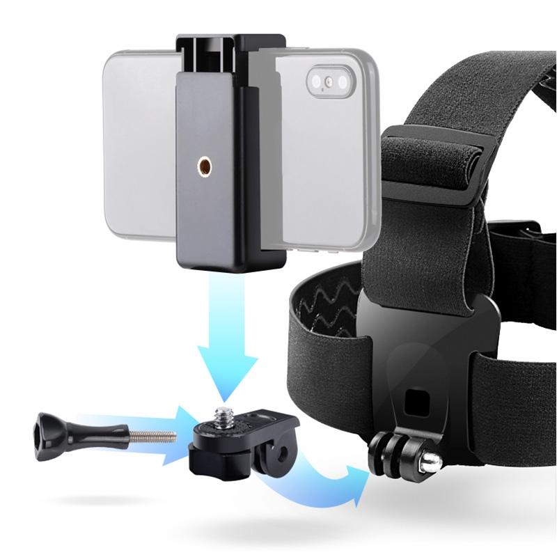 Adjustable Head Strap With Phone Clamp For Gopro And Action Cameras
