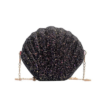 Sequined Shell Crossbody Bag Single Shoulder Fashion Accessory - Black