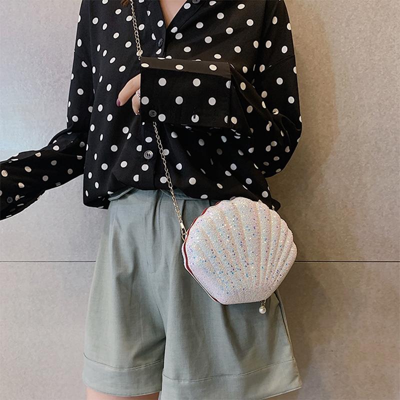 Sequined Shell Crossbody Bag Single Shoulder Fashion Accessory - Black