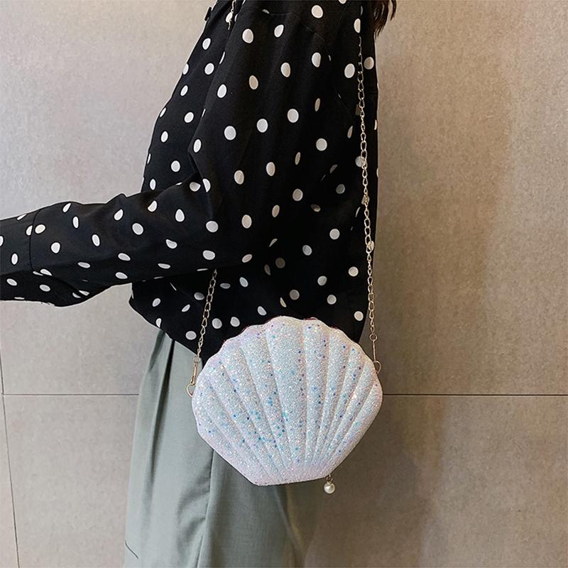 Sequined Shell Crossbody Bag Single Shoulder Fashion Accessory - Black