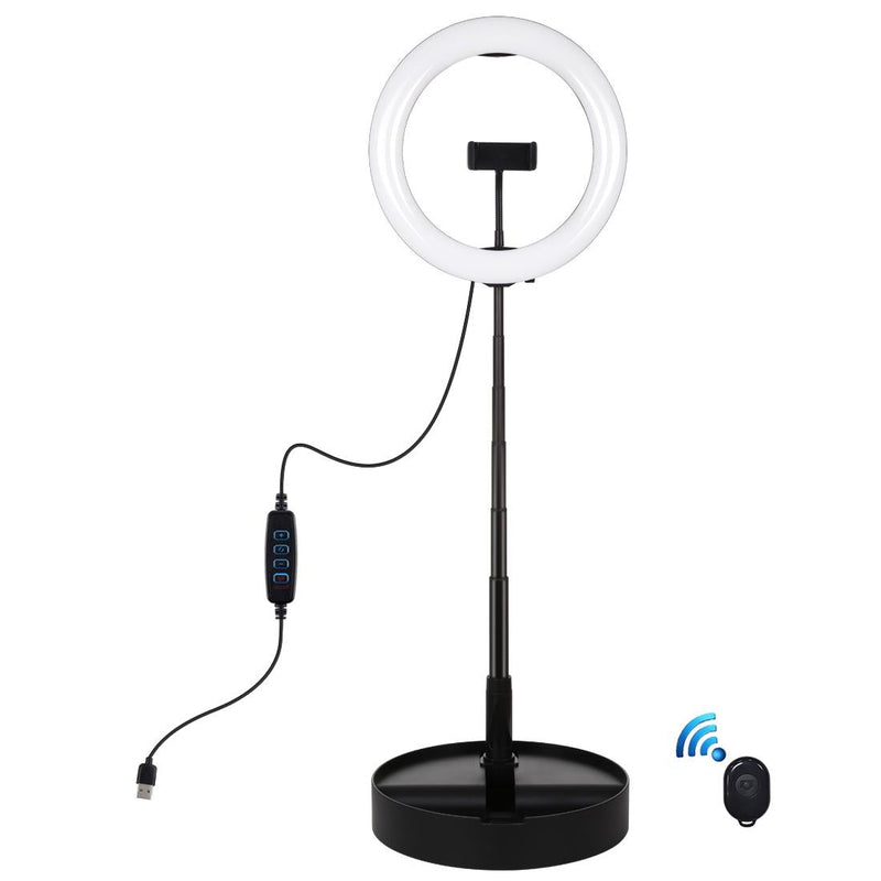 10.2 Dual-colour Led Ring Light with Usb Bluetooth Remote and Phone Holder - Black