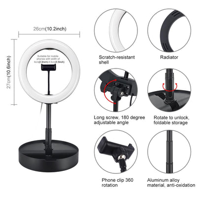 10.2 Dual-colour Led Ring Light with Usb Bluetooth Remote and Phone Holder - Black