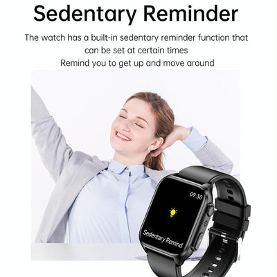 1.96 Inch Ip67 Waterproof Silicone Band Smart Watch Supports Ecg / Remote Families Care / Bluetooth Call / Body Temperature Monitoring - Black