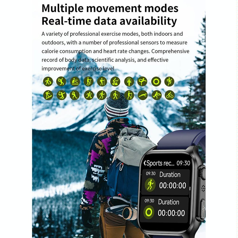 1.96 Inch Ip67 Waterproof Silicone Band Smart Watch Supports Ecg / Remote Families Care / Bluetooth Call / Body Temperature Monitoring - Black