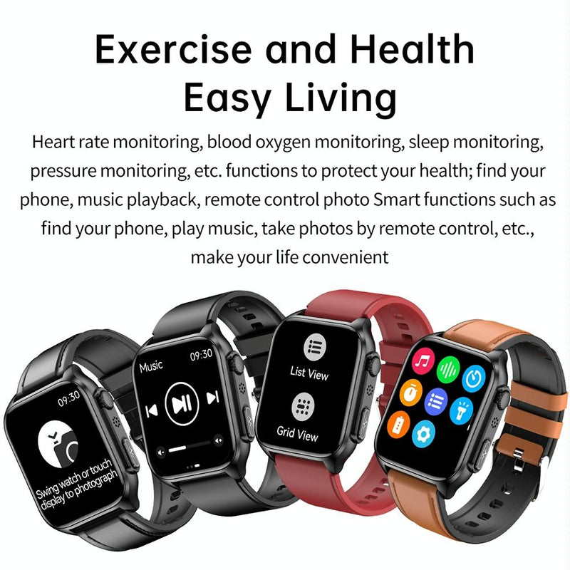 1.96 Inch Ip67 Waterproof Silicone Band Smart Watch Supports Ecg / Remote Families Care / Bluetooth Call / Body Temperature Monitoring - Black