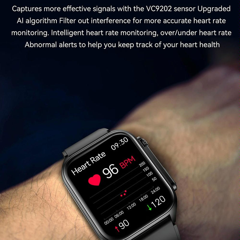 1.96 Inch Ip67 Waterproof Silicone Band Smart Watch Supports Ecg / Remote Families Care / Bluetooth Call / Body Temperature Monitoring - Black