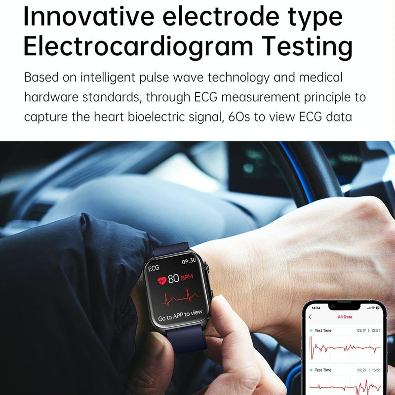 1.96 Inch Ip67 Waterproof Silicone Band Smart Watch Supports Ecg / Remote Families Care / Bluetooth Call / Body Temperature Monitoring - Black