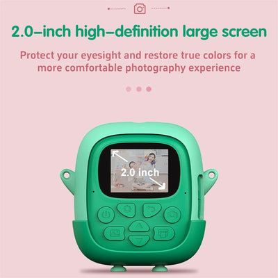 720P Hd Reversible Mini Digital Camera For Children - Cartoon Print - Green