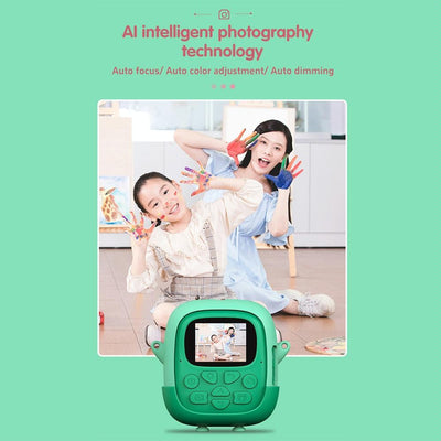 720P Hd Reversible Mini Digital Camera For Children - Cartoon Print - Green