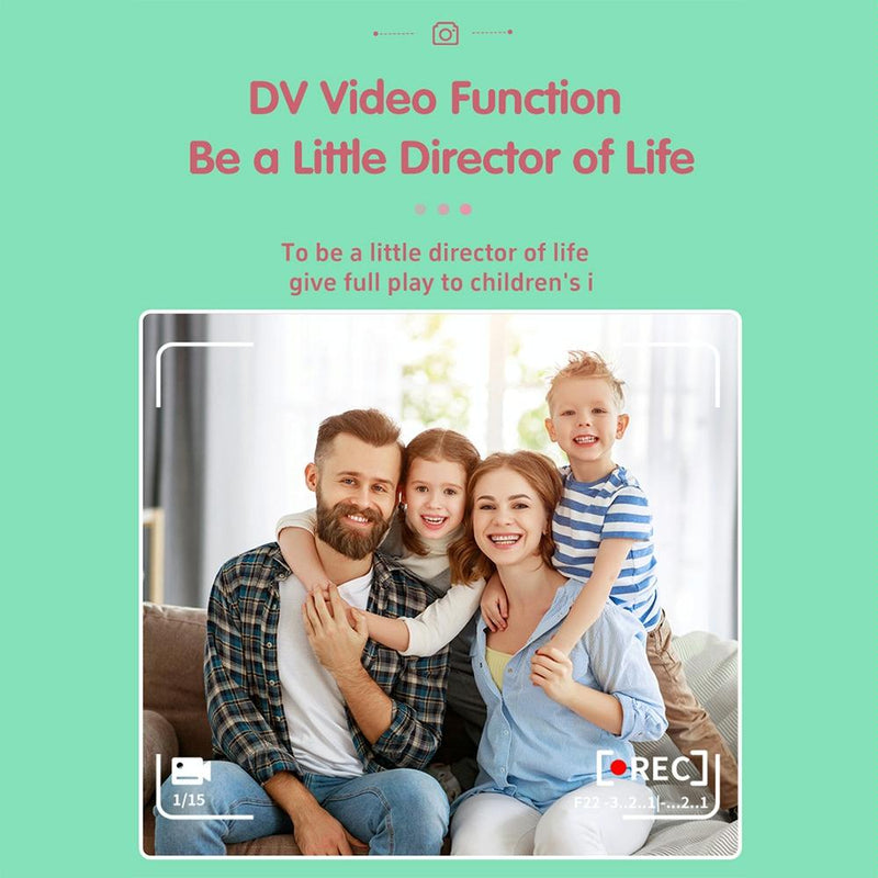 720P Hd Reversible Mini Digital Camera For Children - Cartoon Print - Green