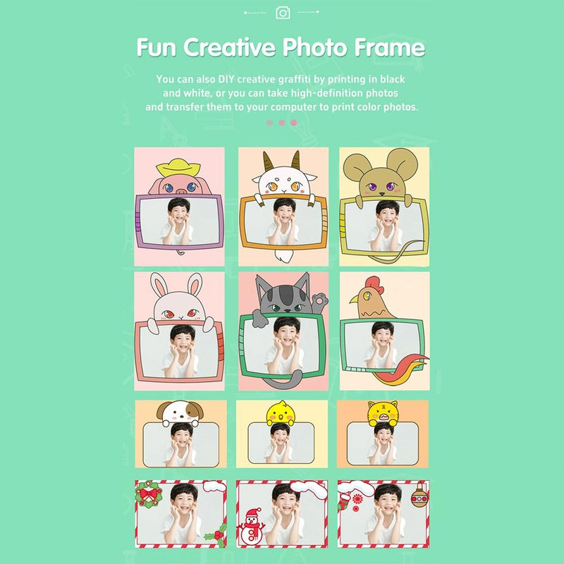 720P Hd Reversible Mini Digital Camera For Children - Cartoon Print - Green