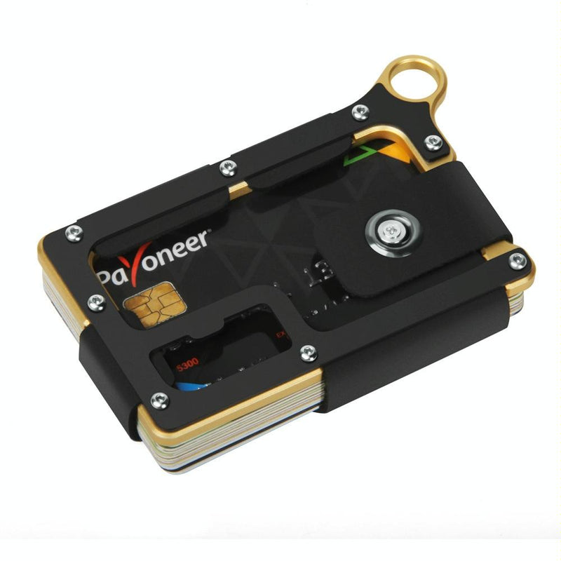 Adjustable Snap Button Wallet Aluminum Alloy & Leather - Gold