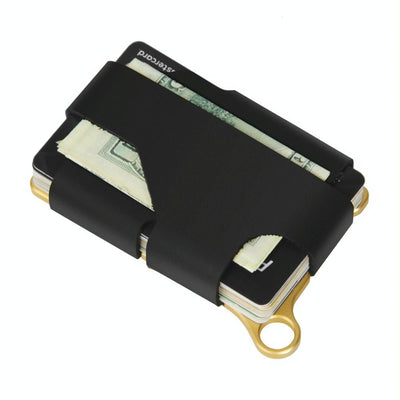 Adjustable Snap Button Wallet Aluminum Alloy & Leather - Gold