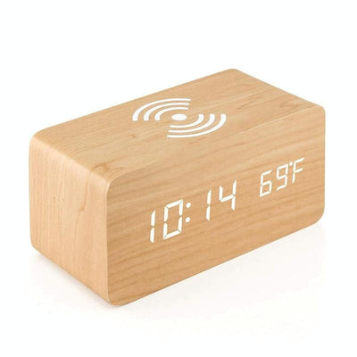 5W Wooden Wireless Charger With Led Mirror Display And Sub Alarm Clock - Rosewood