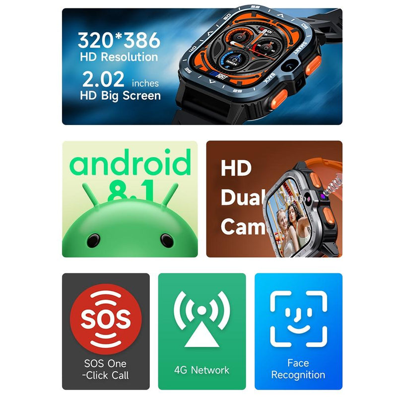 2.02 Inch Android 8.1 Full Network Wifi Card Bluetooth Smart Watch - Silver