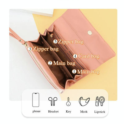 Large Capacity Magnetic Clutch Wallet for Women - Brown