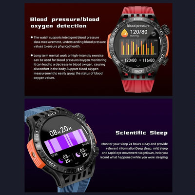 1.46 Inch Ip68 Waterproof Sos Flashlight Bluetooth Smart Watch - Brick Red