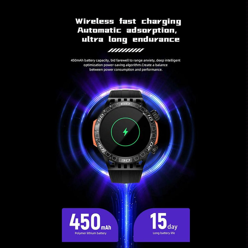 1.46 Inch Ip68 Waterproof Sos Flashlight Bluetooth Smart Watch - Brick Red