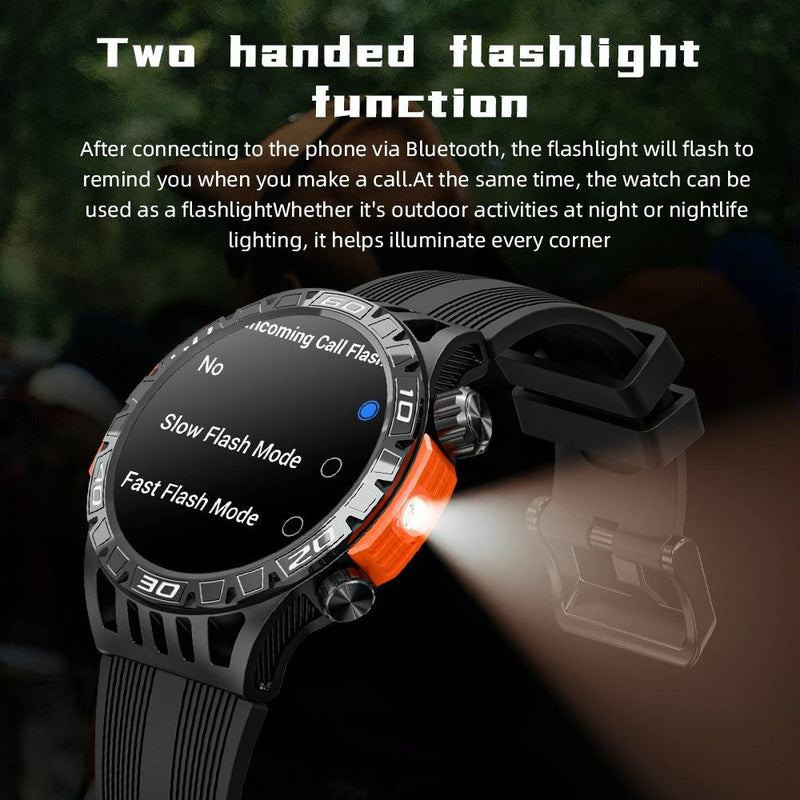 1.46 Inch Ip68 Waterproof Sos Flashlight Bluetooth Smart Watch - Brick Red