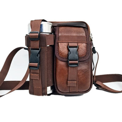 8 Leather Shoulder Mobile Phone Messenger Bag Casual Water Bottle Bag - Coffee