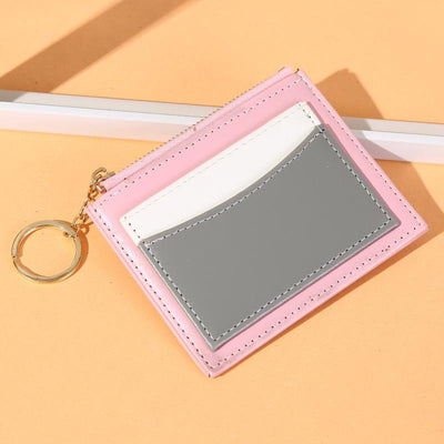 Portable Simple Card Holder Coin Purse With Keychain Unisex Pu Wallet - Orange