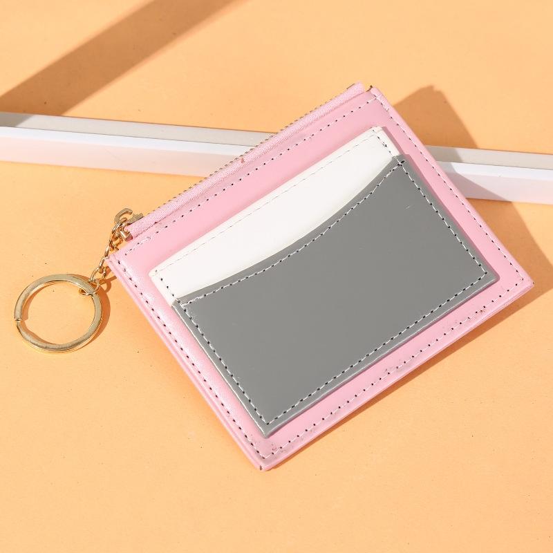 Portable Simple Card Holder Coin Purse With Keychain Unisex Pu Wallet - Orange