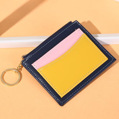 Portable Simple Card Holder Coin Purse With Keychain Unisex Pu Wallet - Orange