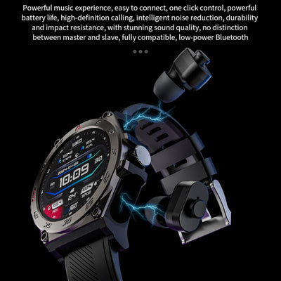 1.53 Inch Ip67 Bt5.0 Sport Smart Watch With Earbuds Support Bluetooth Call / Sleep / Blood Oxygen / Heart Rate / Blood Pressure Health Monitor - Blue