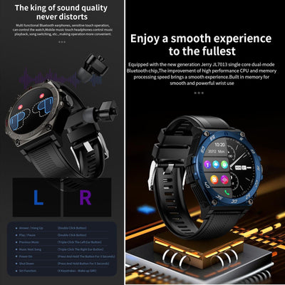 1.53 Inch Ip67 Bt5.0 Sport Smart Watch With Earbuds Support Bluetooth Call / Sleep / Blood Oxygen / Heart Rate / Blood Pressure Health Monitor - Blue