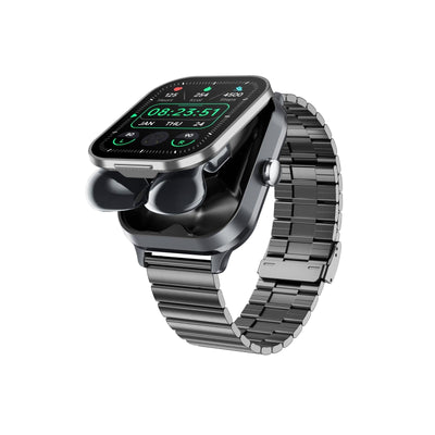 2.01 Inch 2 In 1 Bluetooth Earphone Smart Watch With Nfc & Steel Strap - Space Grey