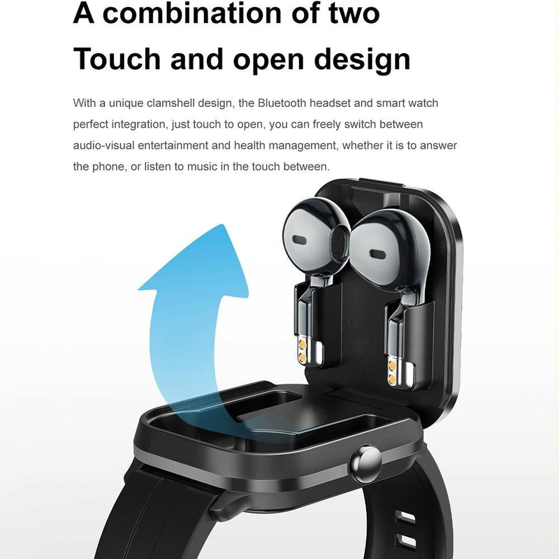 2.01 Inch 2 In 1 Bluetooth Earphone Smart Watch With Nfc & Steel Strap - Space Grey