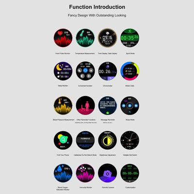 1.28 Inch Tft Colour Screen Ip67 Waterproof Smart Watch Support Body Temperature Monitoring / Sleep Monitoring / Heart Rate Monitoring - Grey