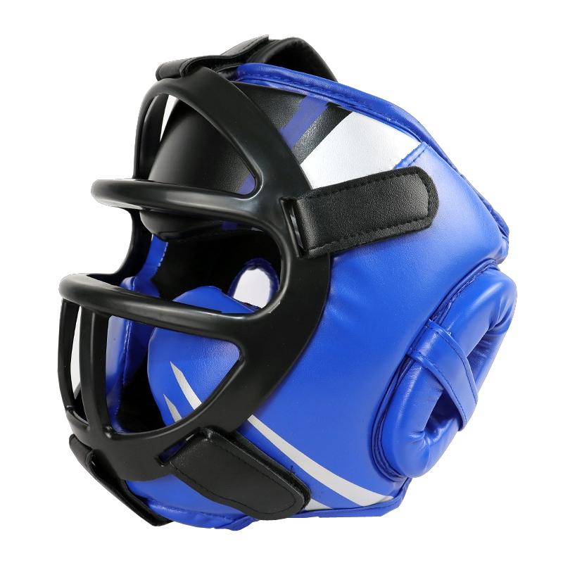 Competition Sparring Boxing Helmet For Head Protection - Blue With Mask - S