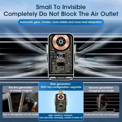 15w Fast Wireless Charger with Infrared Sensor for C10 Car Navigation - Transparent Stand - Blue