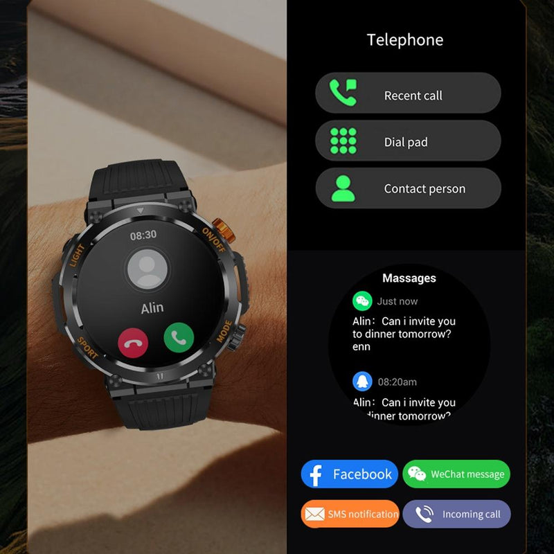 1.46 Inch Round Screen Bluetooth Smart Watch Support Health Monitoring & 100+ Sports Modes - Black