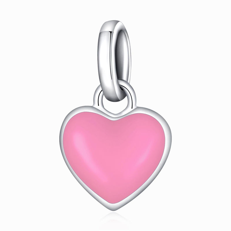 925 Sterling Silver Heart Pendant For Diy Bracelets & Necklaces - Pink