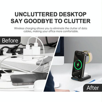 3 In 1 Magnetic Wireless Charger Stand - White