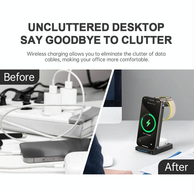 3 In 1 Magnetic Wireless Charger Stand - White