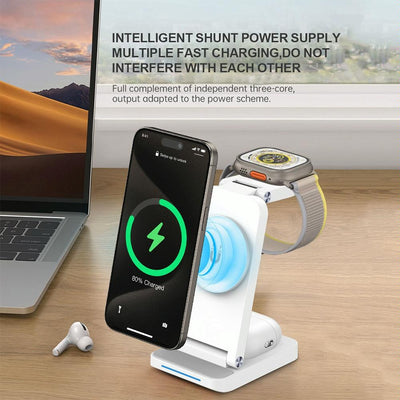 3 In 1 Magnetic Wireless Charger Stand - White