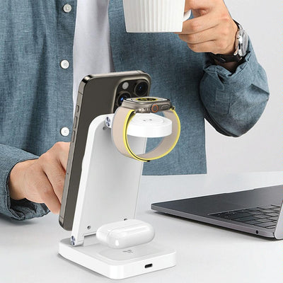 3 In 1 Magnetic Wireless Charger Stand - White
