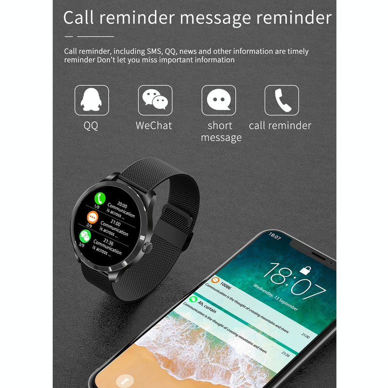 1.28 Inch Ips Colour Screen Ip67 Waterproof Smart Watch Support Blood Pressure Monitoring / Heart Rate Monitoring / Sleep Monitoring - Black