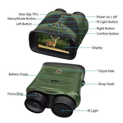 3 Ips Screen Digital Night Vision Binoculars with 3 Display - Green