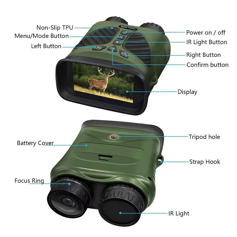 3 Ips Screen Digital Night Vision Binoculars with 3 Display - Green